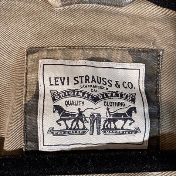 Levis Jacket Med Camo Military Style Y2K Vintage 90's Cotton Raw Front Hem Denim - Picture 3 of 13
